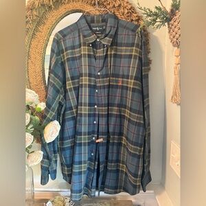 Polo Ralph Lauren Men's Button Up Shirt Blue Plaid Dress Travis Style Size 2XLT